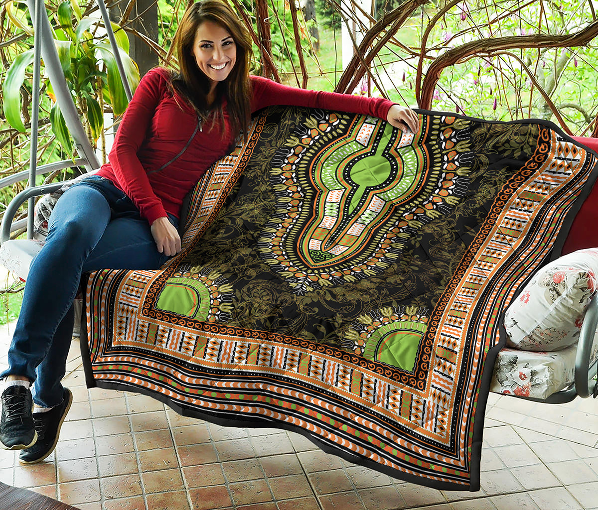 Orange And Black African Dashiki Print Quilt