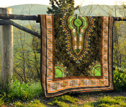 Orange And Black African Dashiki Print Quilt