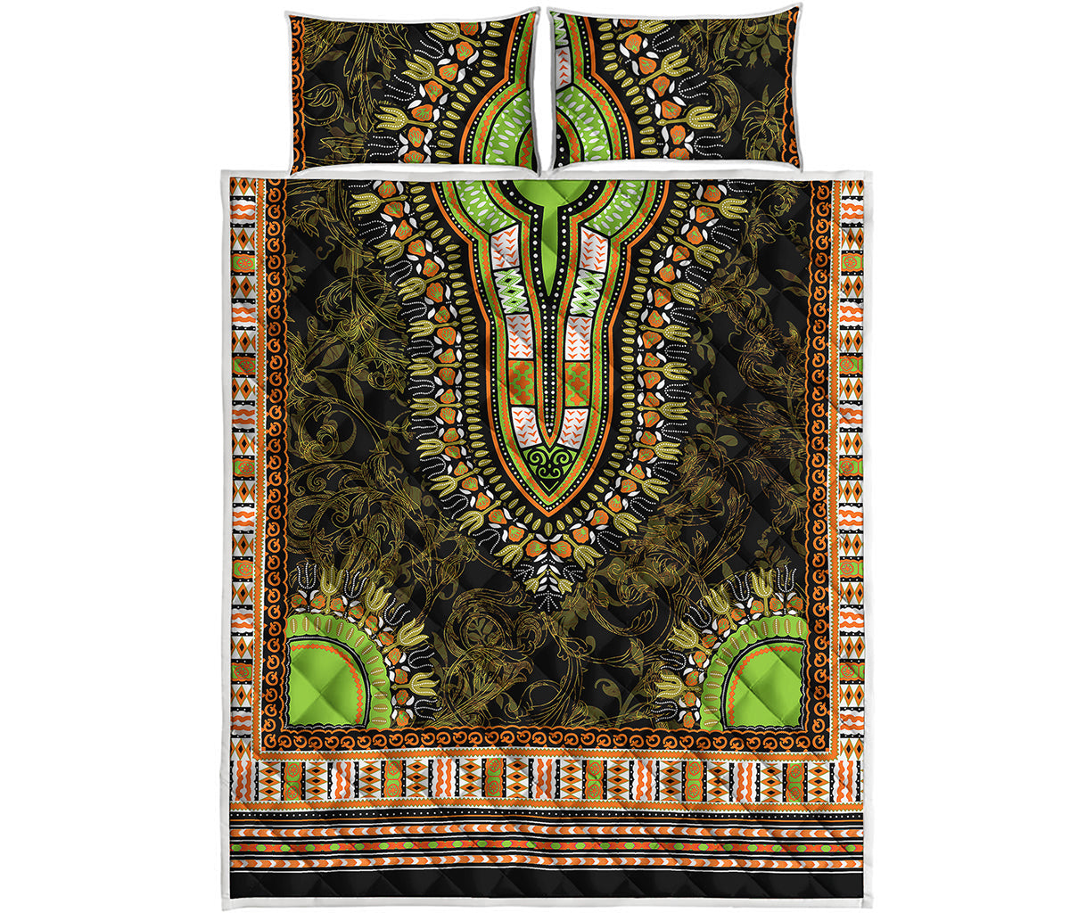 Orange And Black African Dashiki Print Quilt Bed Set