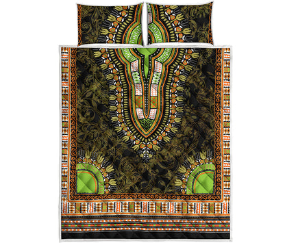 Orange And Black African Dashiki Print Quilt Bed Set