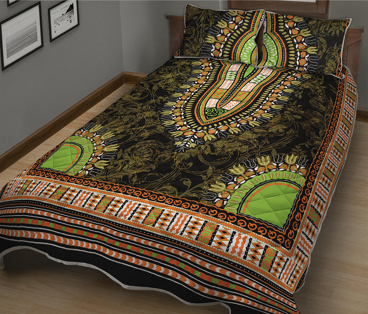 Orange And Black African Dashiki Print Quilt Bed Set