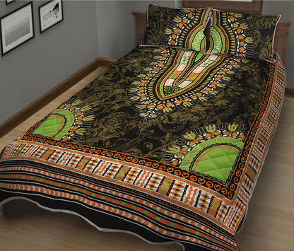 Orange And Black African Dashiki Print Quilt Bed Set
