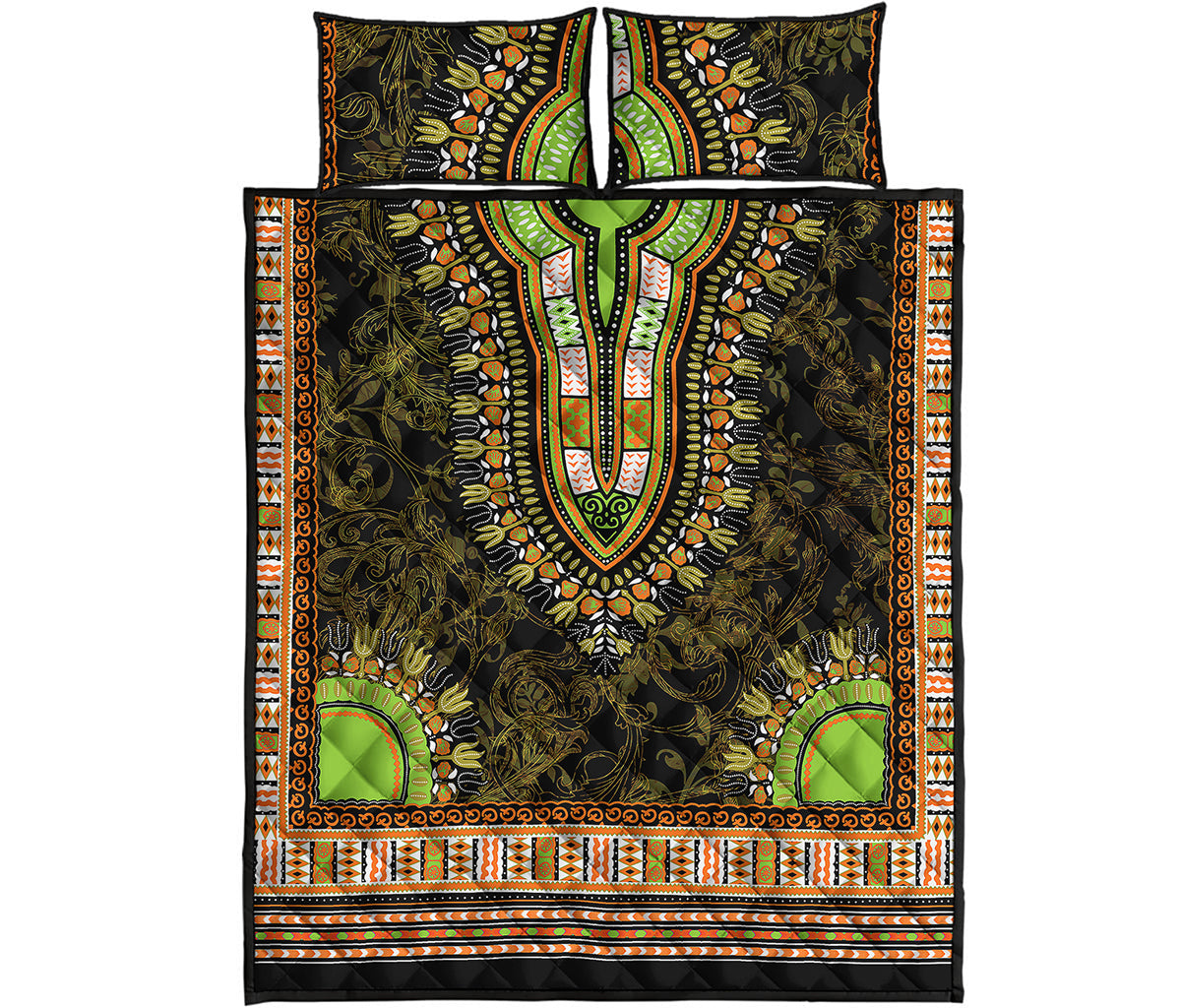 Orange And Black African Dashiki Print Quilt Bed Set
