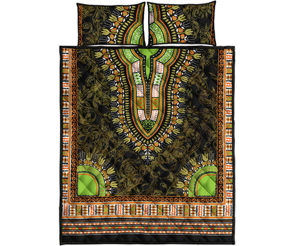 Orange And Black African Dashiki Print Quilt Bed Set