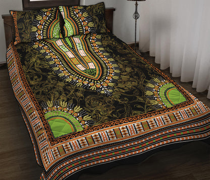 Orange And Black African Dashiki Print Quilt Bed Set