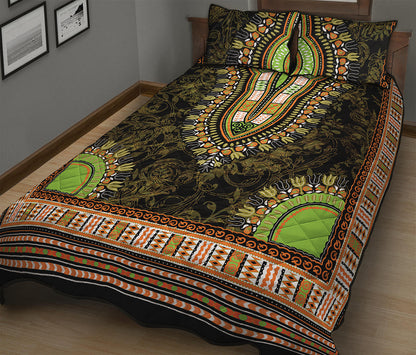 Orange And Black African Dashiki Print Quilt Bed Set