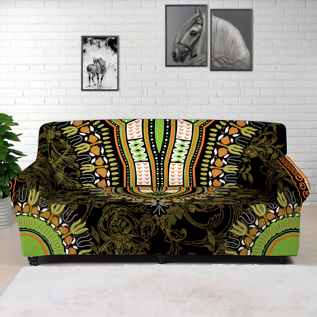 Orange And Black African Dashiki Print Sofa Cover