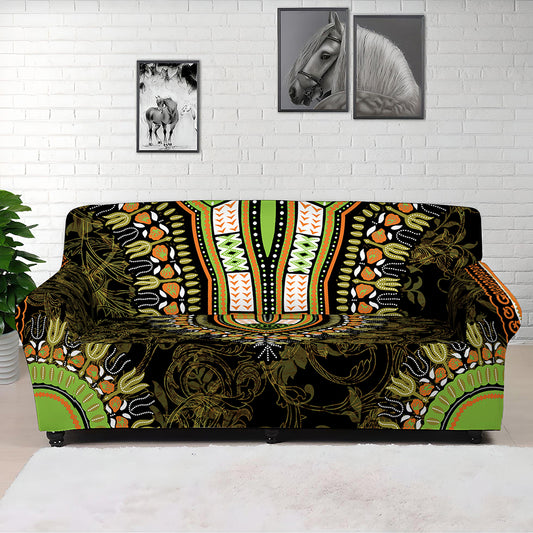 Orange And Black African Dashiki Print Sofa Cover