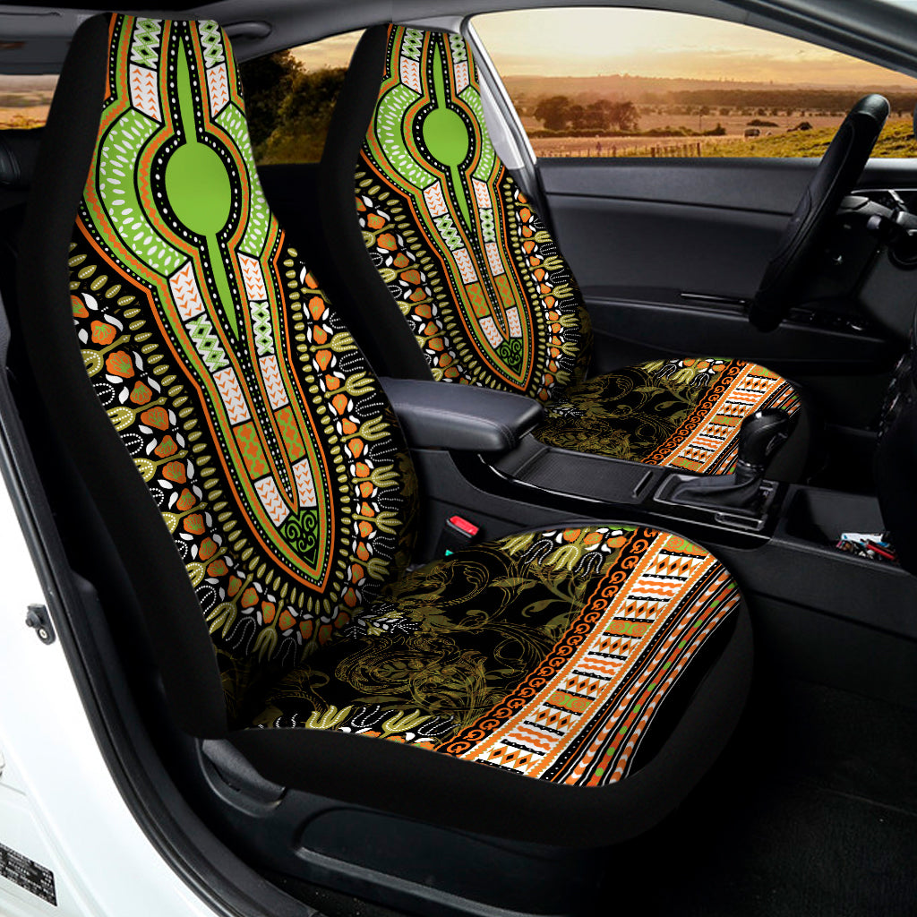 Orange And Black African Dashiki Print Universal Fit Car Seat Covers