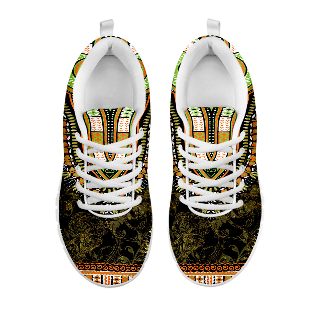 Orange And Black African Dashiki Print White Sneakers
