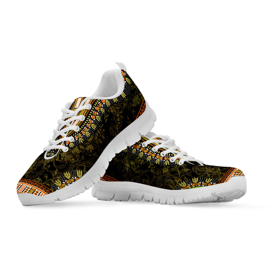 Orange And Black African Dashiki Print White Sneakers