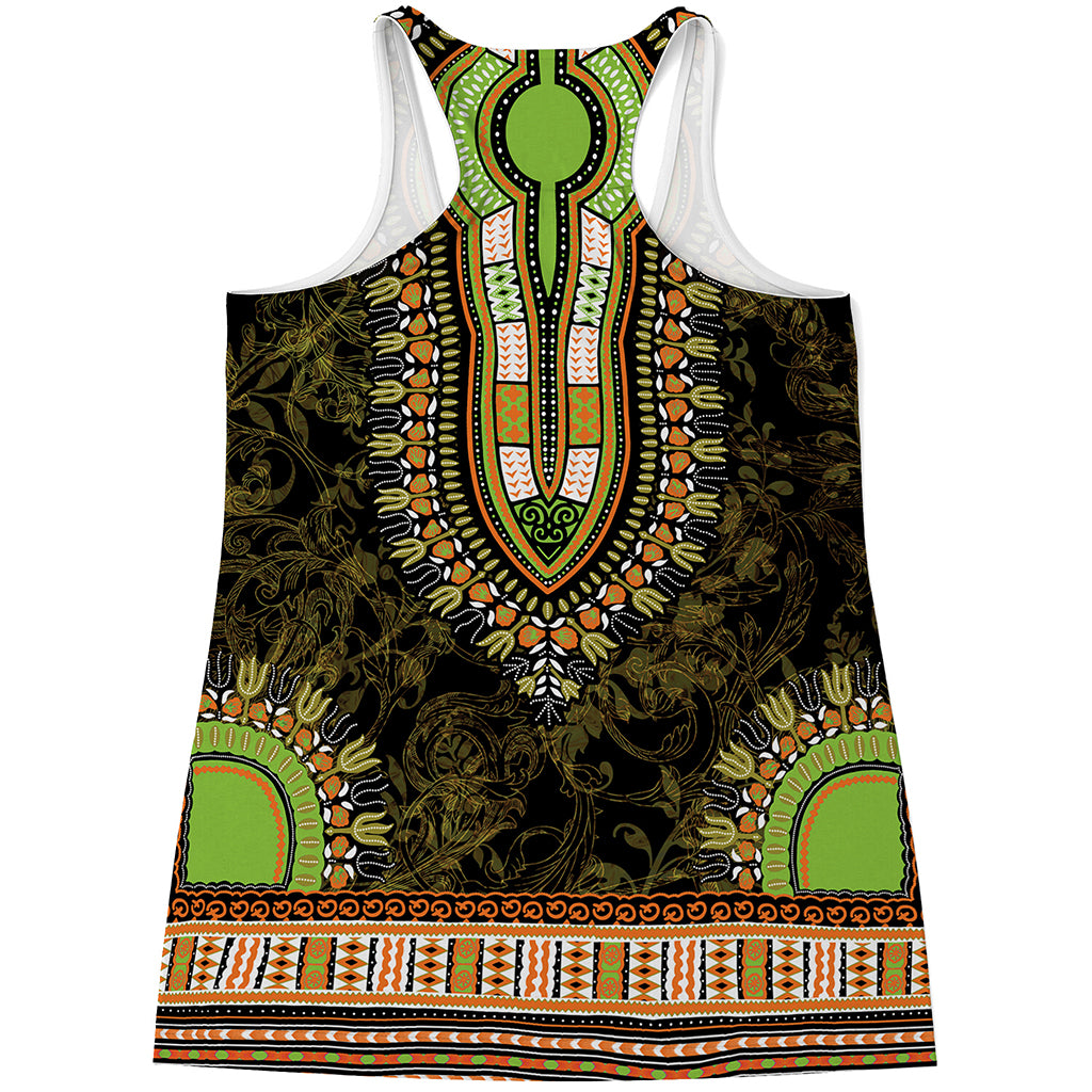 Orange And Black African Dashiki Print Women's Racerback Tank Top