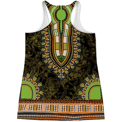 Orange And Black African Dashiki Print Women's Racerback Tank Top