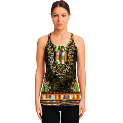 Orange And Black African Dashiki Print Women's Racerback Tank Top