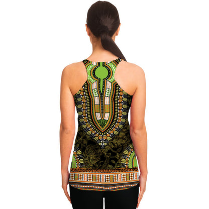 Orange And Black African Dashiki Print Women's Racerback Tank Top