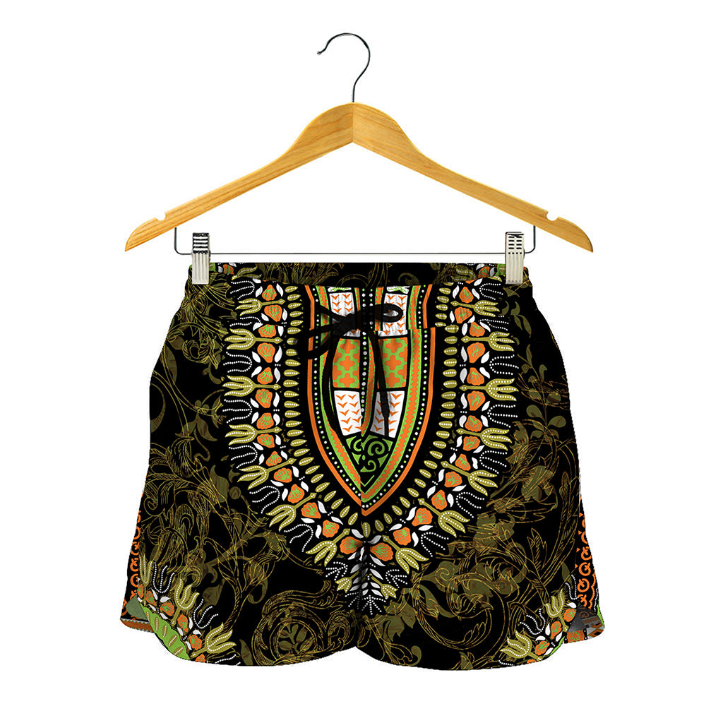 Orange And Black African Dashiki Print Women's Shorts