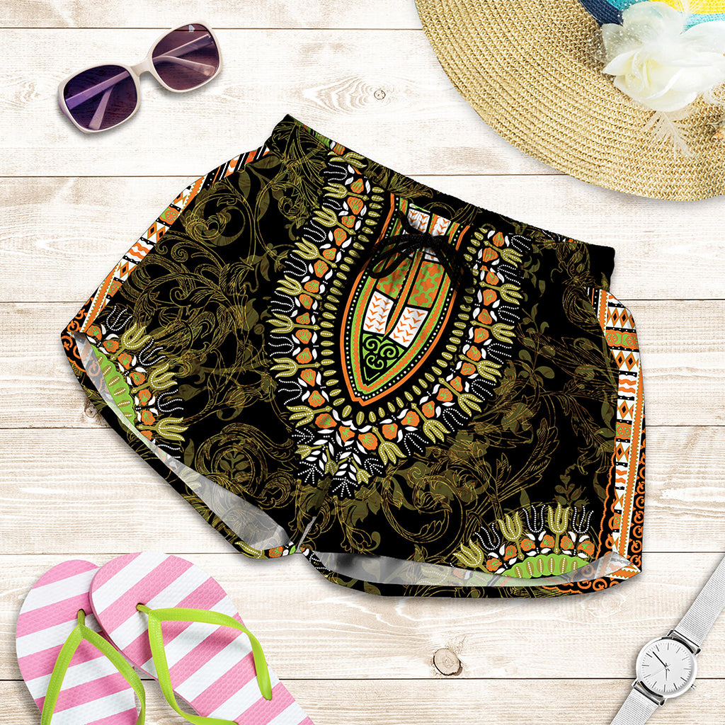 Orange And Black African Dashiki Print Women's Shorts