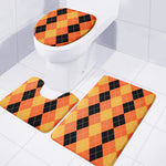 Orange And Black Argyle Pattern Print 3 Piece Bath Mat Set
