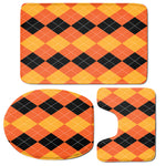 Orange And Black Argyle Pattern Print 3 Piece Bath Mat Set