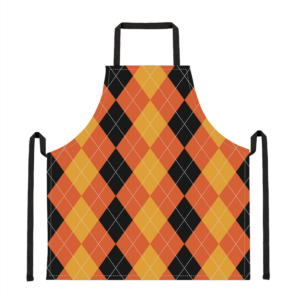 Orange And Black Argyle Pattern Print Apron