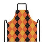 Orange And Black Argyle Pattern Print Apron
