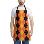 Orange And Black Argyle Pattern Print Apron