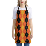Orange And Black Argyle Pattern Print Apron