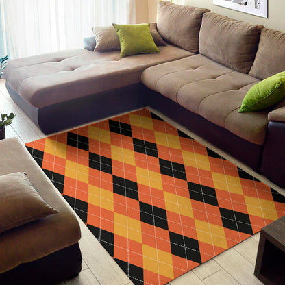 Orange And Black Argyle Pattern Print Area Rug
