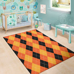 Orange And Black Argyle Pattern Print Area Rug