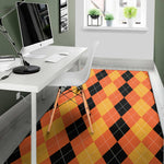 Orange And Black Argyle Pattern Print Area Rug