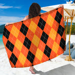 Orange And Black Argyle Pattern Print Beach Sarong Wrap