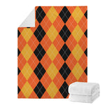 Orange And Black Argyle Pattern Print Blanket