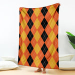 Orange And Black Argyle Pattern Print Blanket