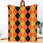 Orange And Black Argyle Pattern Print Blanket