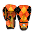 Orange And Black Argyle Pattern Print Boxing Gloves