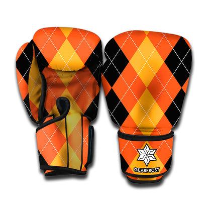 Orange And Black Argyle Pattern Print Boxing Gloves