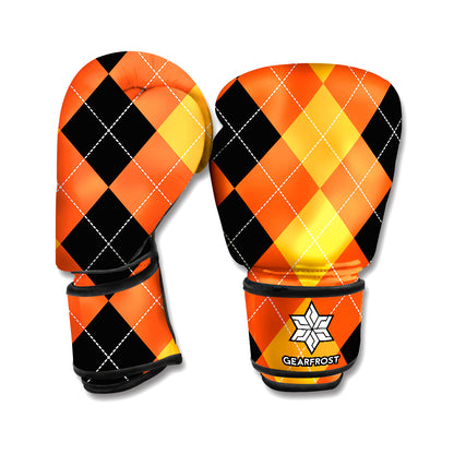 Orange And Black Argyle Pattern Print Boxing Gloves