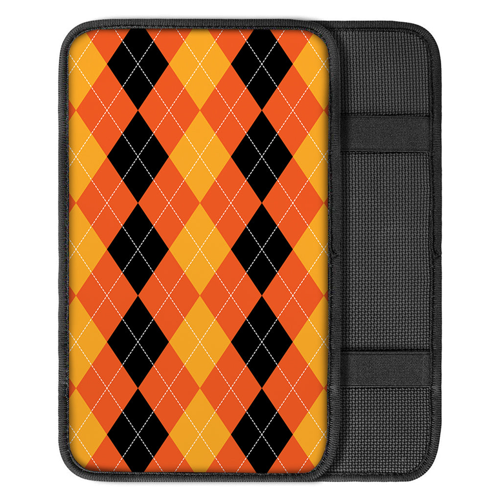 Orange And Black Argyle Pattern Print Car Center Console Cover