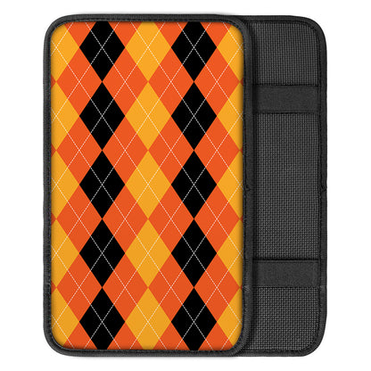 Orange And Black Argyle Pattern Print Car Center Console Cover