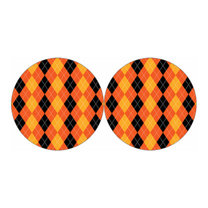 Orange And Black Argyle Pattern Print Car Coasters