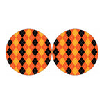 Orange And Black Argyle Pattern Print Car Coasters