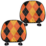 Orange And Black Argyle Pattern Print Car Headrest Covers