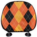 Orange And Black Argyle Pattern Print Car Headrest Covers