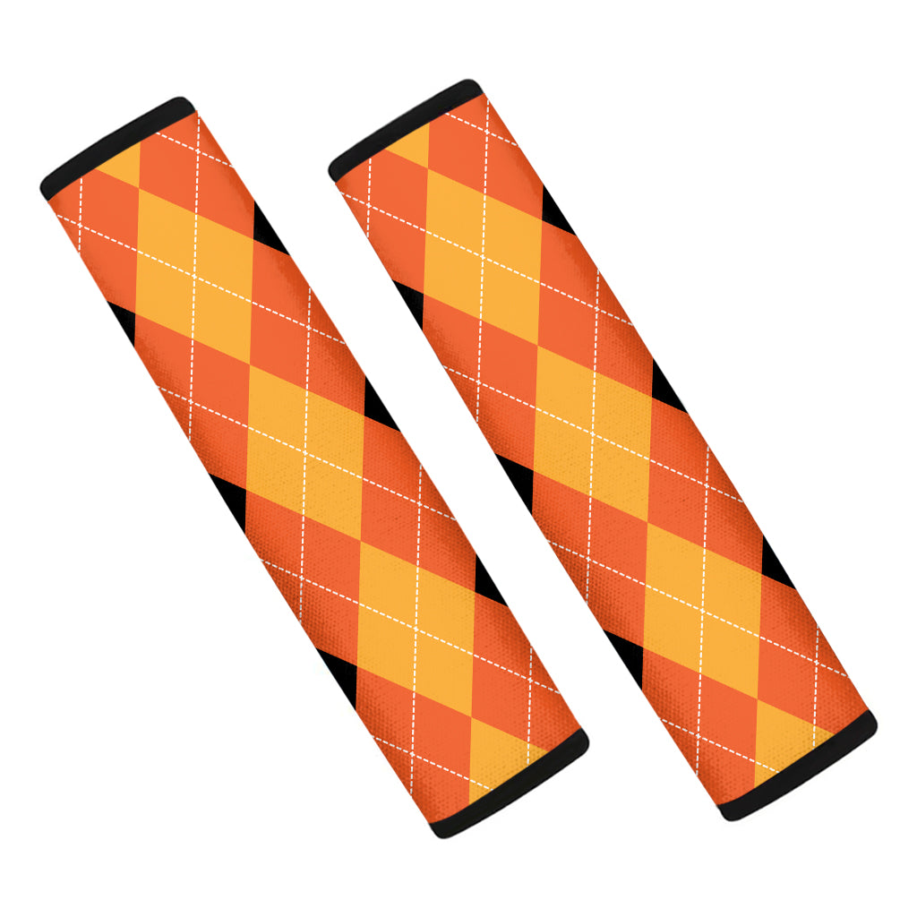 Orange And Black Argyle Pattern Print Car Seat Belt Covers