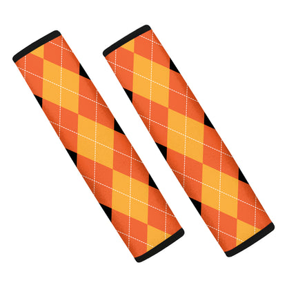 Orange And Black Argyle Pattern Print Car Seat Belt Covers