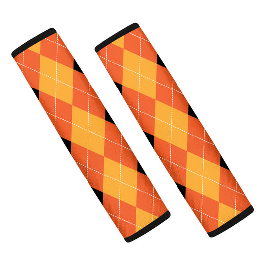 Orange And Black Argyle Pattern Print Car Seat Belt Covers
