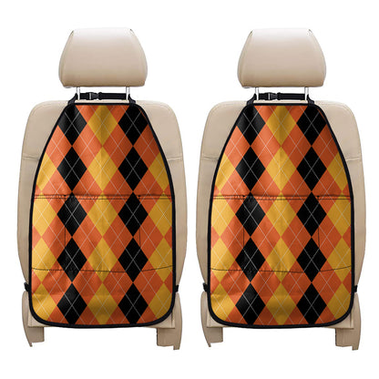 Orange And Black Argyle Pattern Print Car Seat Organizers