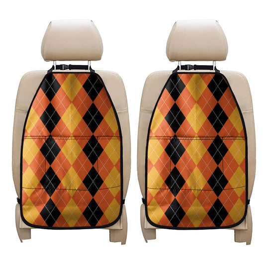 Orange And Black Argyle Pattern Print Car Seat Organizers