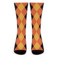 Orange And Black Argyle Pattern Print Crew Socks