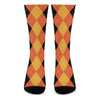 Orange And Black Argyle Pattern Print Crew Socks